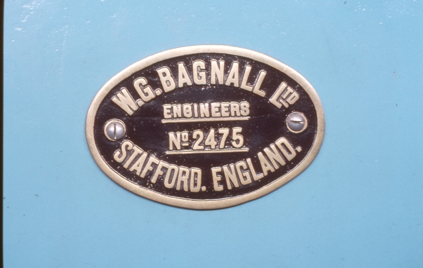 125254: Main Line Steam Trust Parnell Depot Maker's Plate on Tomoana Bagnall 2475-1933