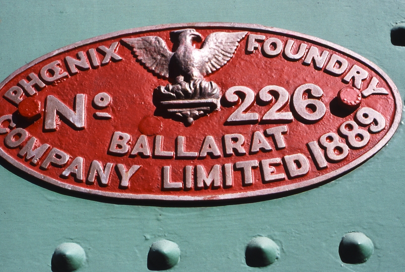 119371: North Williamstown ARHS Museum Phoenix Builders Plate 226-1889 on Y 108