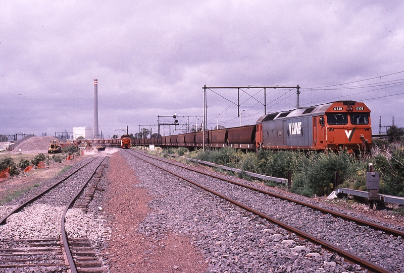 119554: Newport Champion Road Level Crossing Down Freight G 539 In distance on standard gauge line T 373