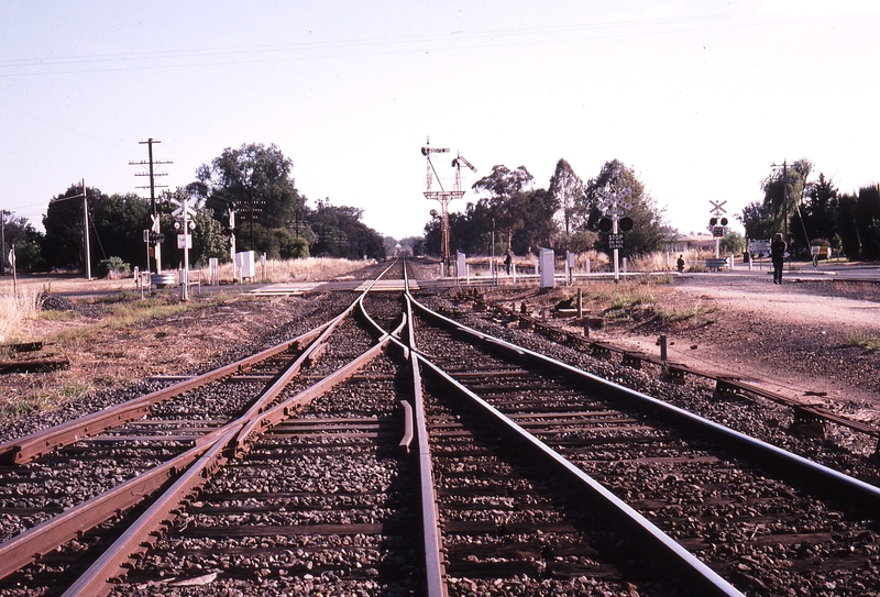 119675: Avenel Bank Street Level Crossing Up Home Signal and disc Post 14 Looking North