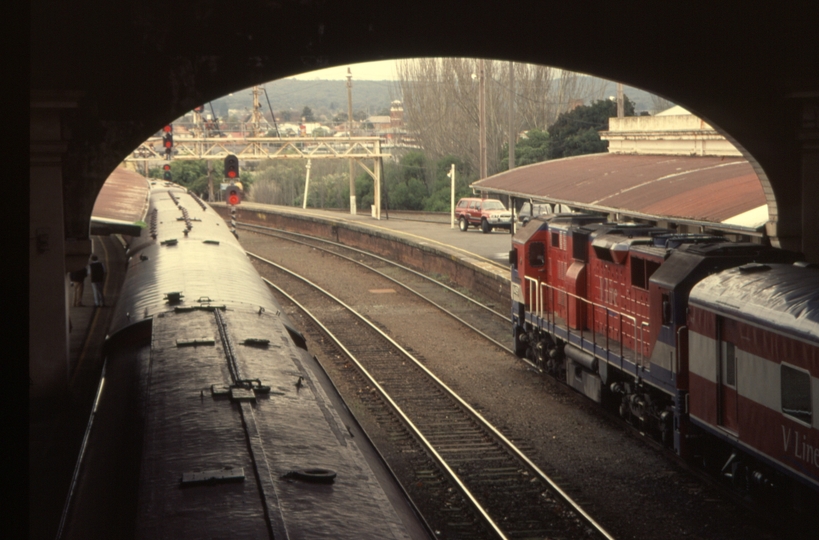 130520: Ballarat 11:35am Passenger to Melbourne N459 In foreground 8193 Down Steamrail Special