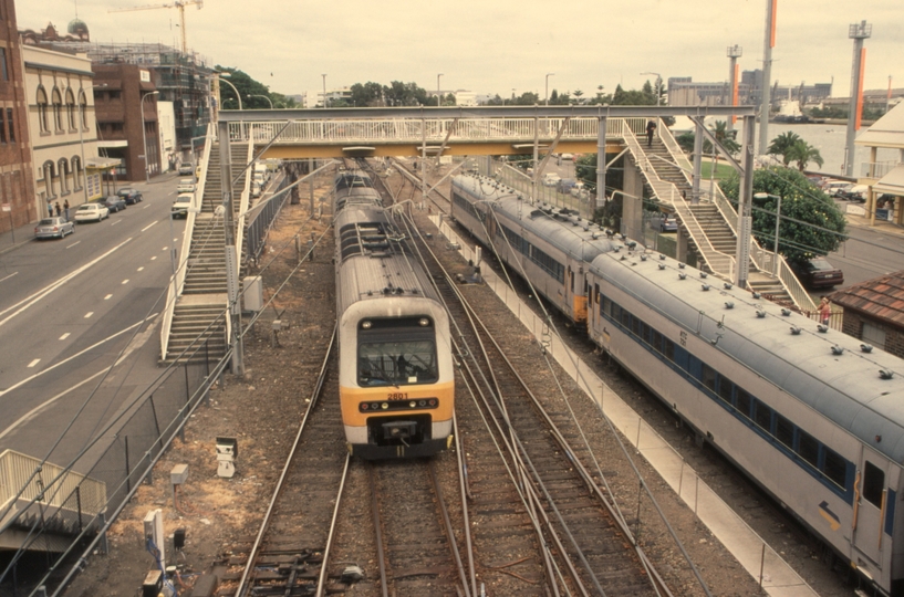 130807: Newcastle Suburban to Maitland 2801 trailing and in stabling NTC 721 nearest