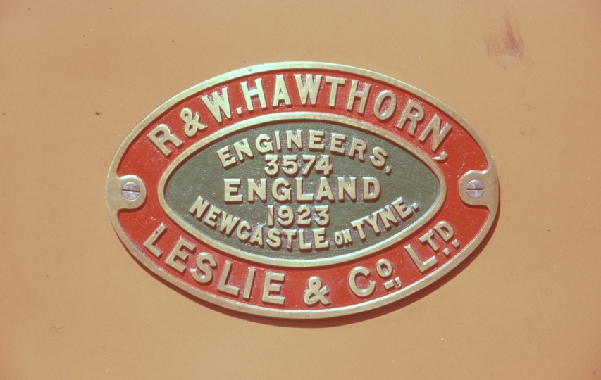 130839: Illawarra Light Railway Hawthorn Leslie Maker's Plate 3574-1923 on No 4 'Burra'