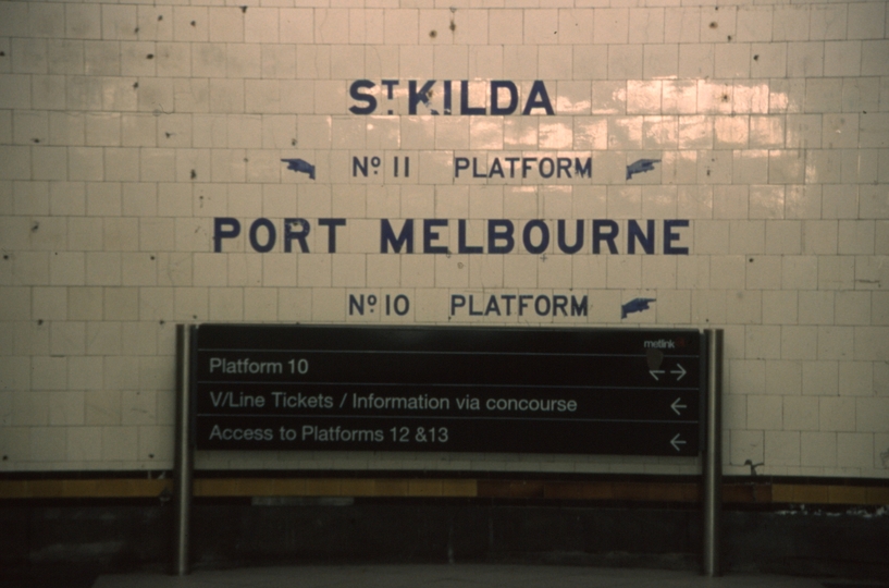 132387: Flinders Street St Kilda and Port Melbourne signs at the end of Degraves Street Subway