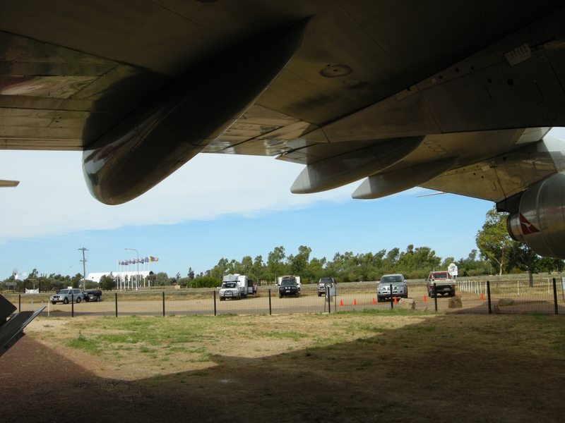 201519: Longreach Qantas Founders' Museum View under wing of Boeing 747 'City of Bunbury'