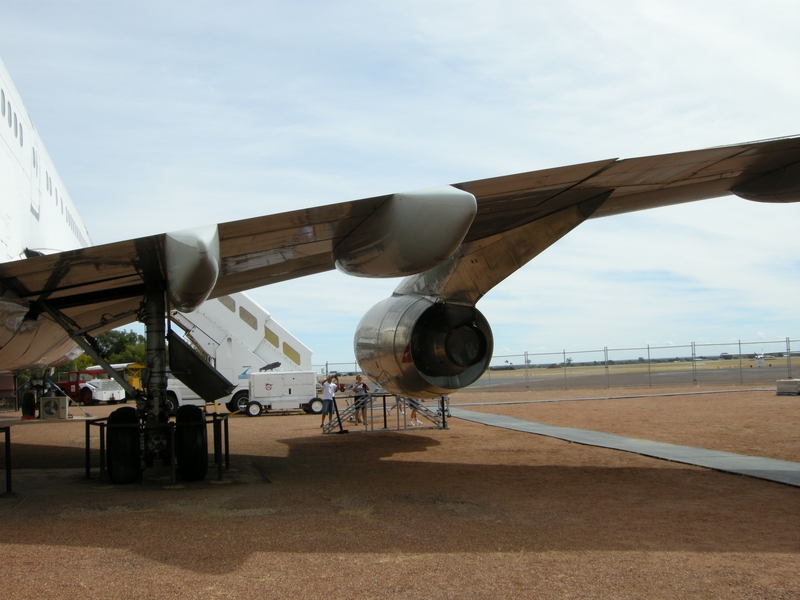 201520: Longreach Qantas Founders' Museum View of Wing and engine of Boeing 747 'City of Bunbury'