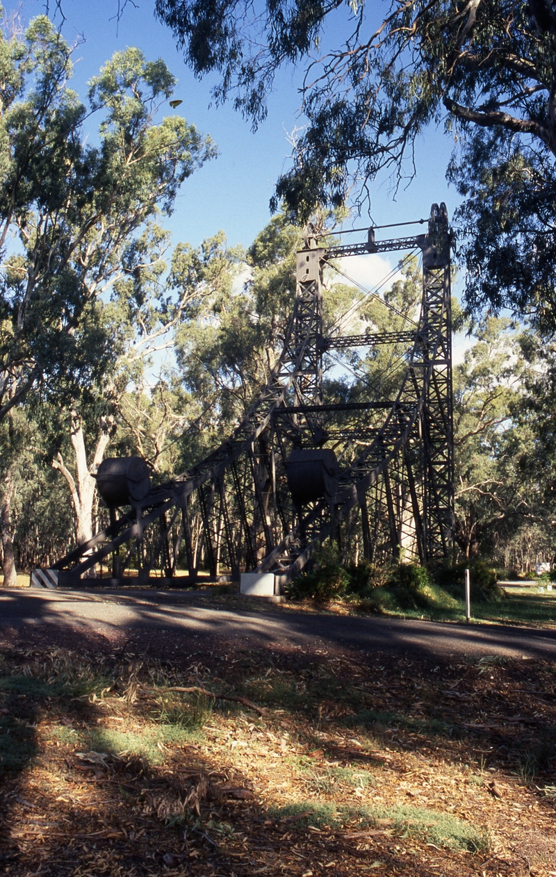 400979: Darlington Point NSW Lift Bridge Frame preserved at entrance to caravan park